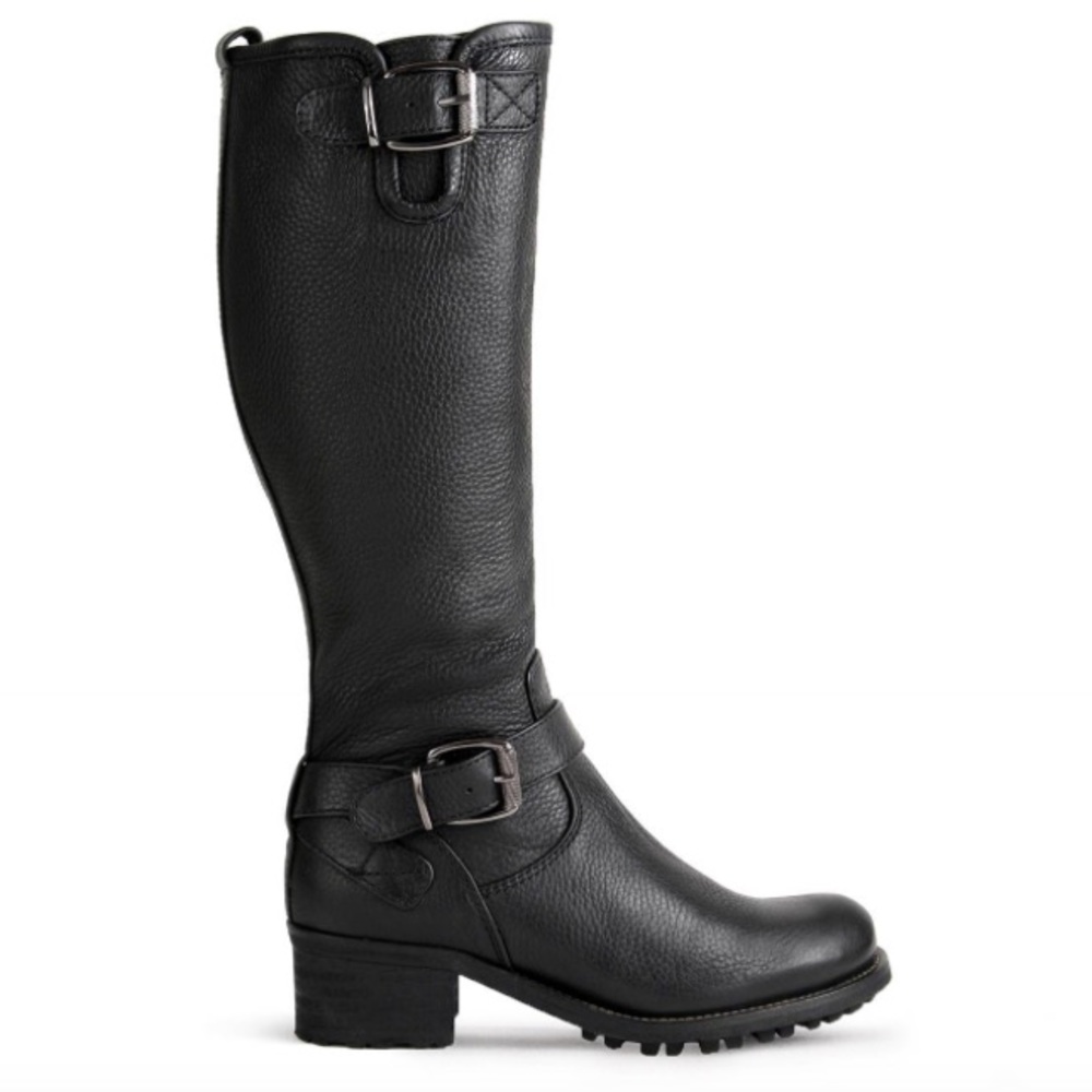"DUO tall Demetre" Black Italian leather Moto boots with buckles Harley davidson